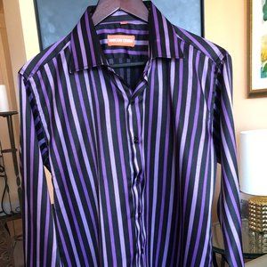 EMILLIO Designer Shirt, Striped Purple/Black Long-sleeve Button-front Shirt - XL
